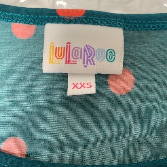 LuLaroe Irma Tunic Dark Green/Orange Polka Dot,  Size XXS - Picture 7 of 9